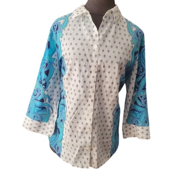 Chico’s No Iron Paisley Mirror Shirt Women’s Size XL 3 Button Front Colorful - Picture 6 of 11